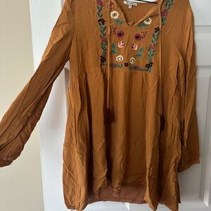 Embroidered Floral Mini Dress in Brown